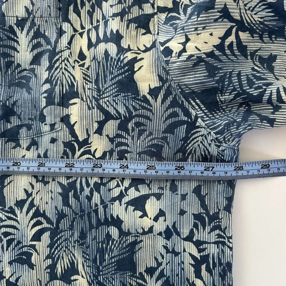 Tommy Bahama Mens 100% Linen Shirt Hawaiian Blue Short Sleeve Size XLX Button Up